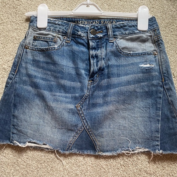 American Eagle Outfitters Dresses & Skirts - American Eagle Denim Blue Jean Skirt Mini Distressed Button Fly Women's